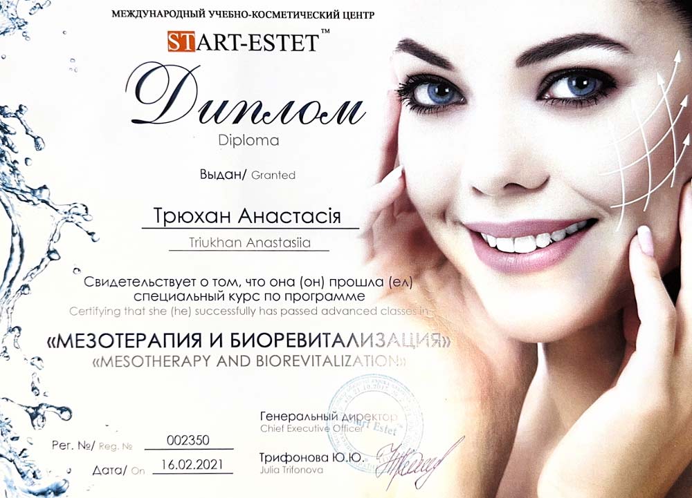 лікар дерматолог сертифікат гавілей анастасія сертифікат